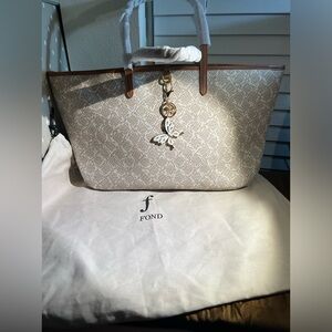 Fond Everything Bag - Tan,White,Gray Leather - New with Dustbag, comes w/ charm